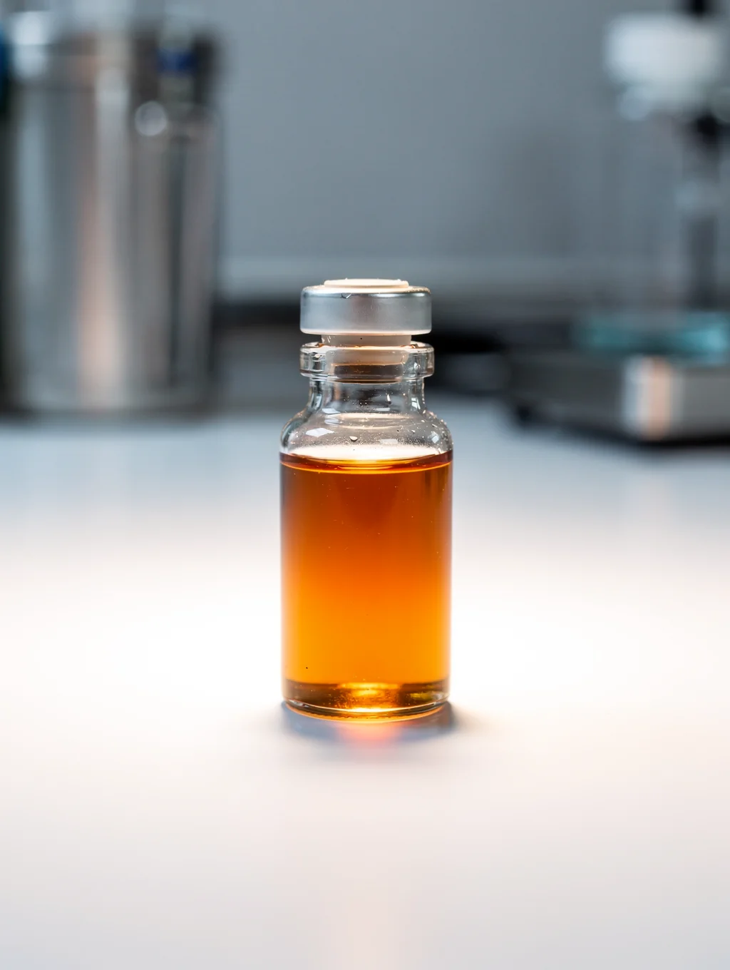 Custom hair formulation developing in amber glass laboratory beaker